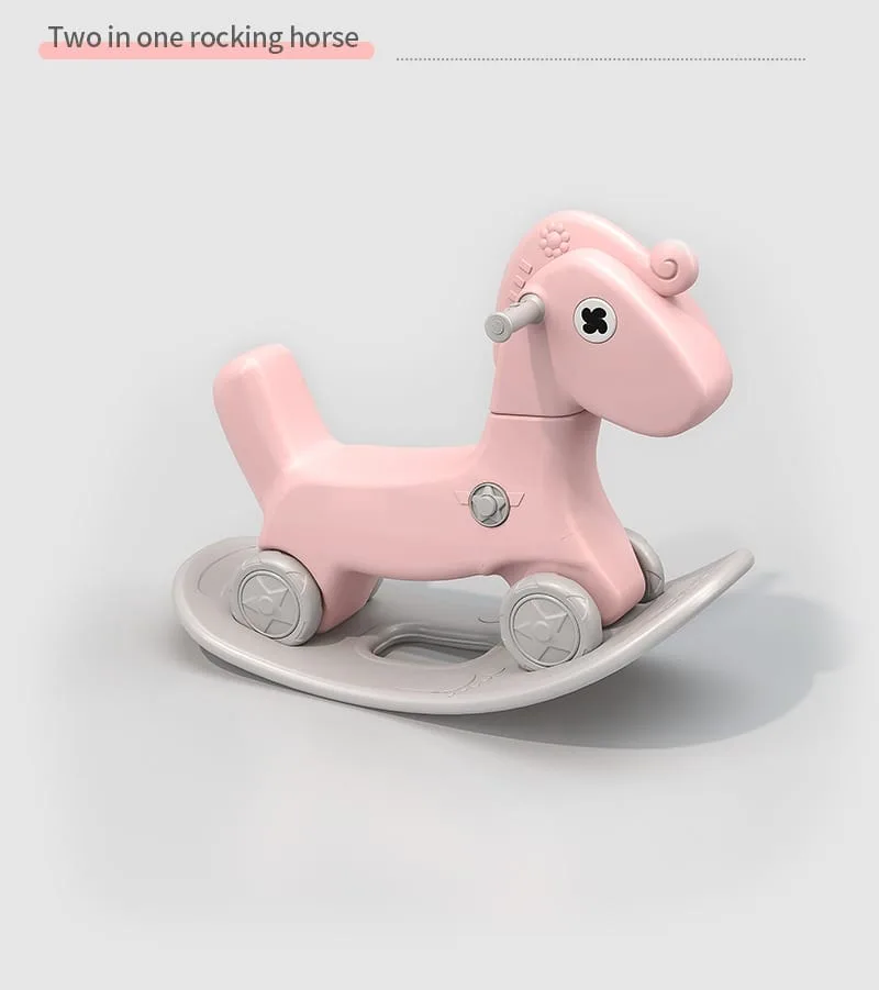 Calut balansoar muzical cu roti pentru copii - Roz